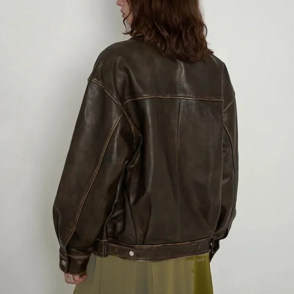 Reformation veda marco oversized leather bomber jacket